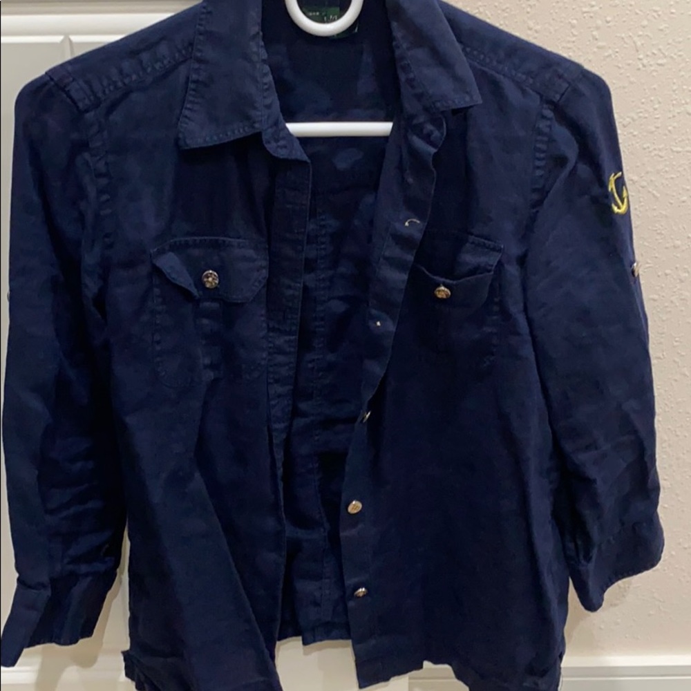 Ralph Lauren Button down linen blouse, navy